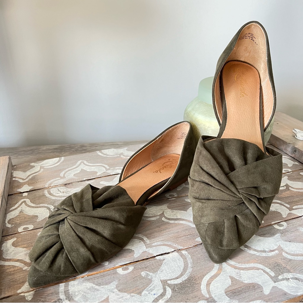 Anthropologie Liendo D’orsay Pointed Flats Olive Green 9.5